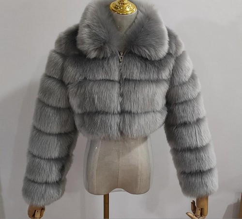 Women Luxury Fluffy Faux Fur Coat Short Cardigan Winter Warm Zip Outwear Jacket - Picture 9 of 16