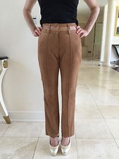 VAKKO Goat Suede Women's Pants Beige With Lizard Skin On Waist In Size 2