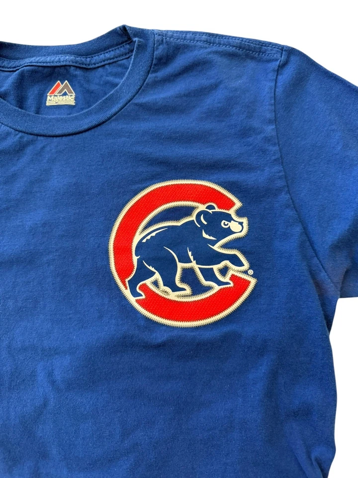 Camiseta Majestic Chicago Cubs Bryant #17 2016 Serie Mundial Azul Niños L 14-16 Usada en Excelente Condición Foto 3 de 4