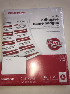Office Depot White Adhesive Name Badges 2 1/3  x 3 3/8  160 Badges New
