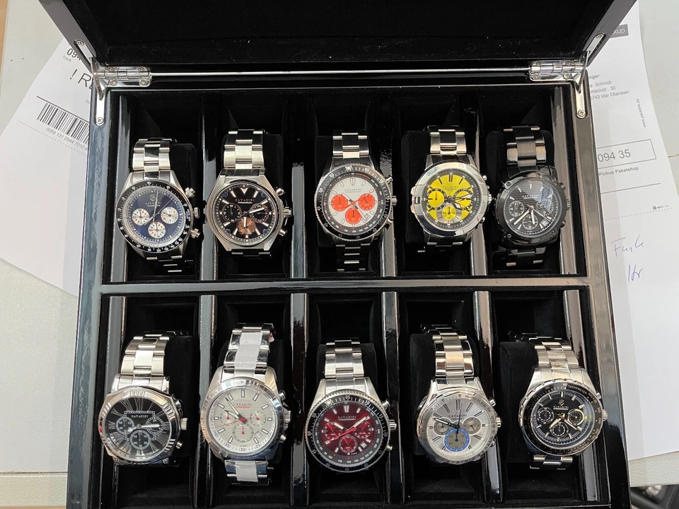 Konvolut 10 Stück Cavadini Herrenuhren Chronographen Designer Edelstahl 10 Bar - Bild 3 von 4