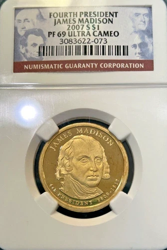 2007 S James Madison 4th Presidential Dollar $1 NGC PF 69 Ultra Cameo