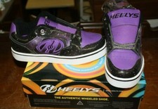 NIB HEELYS MOTION PLUS SKATE SHOES YOUTH SIZE 4 BLACK PURPLE FREE SHIPPING