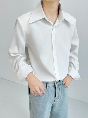 Camisas de manga larga blancas francesas drapeadas grandes cuello puntiagudo sueltas elegantes para hombre - Imagen 7 de 12