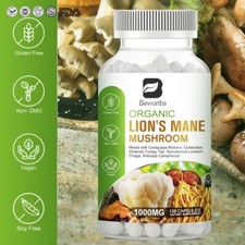1000Mg Organic Lions Mane Mushroom Nootropic Brain Memory Focus Immune Support