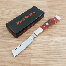 Frost Cutlery Lockback Folding Knife 2.5" Stainless Razor Blade Red Bone Handle