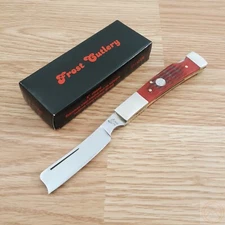 Frost Cutlery Lockback Folding Knife 2.5" Stainless Razor Blade Red Bone Handle