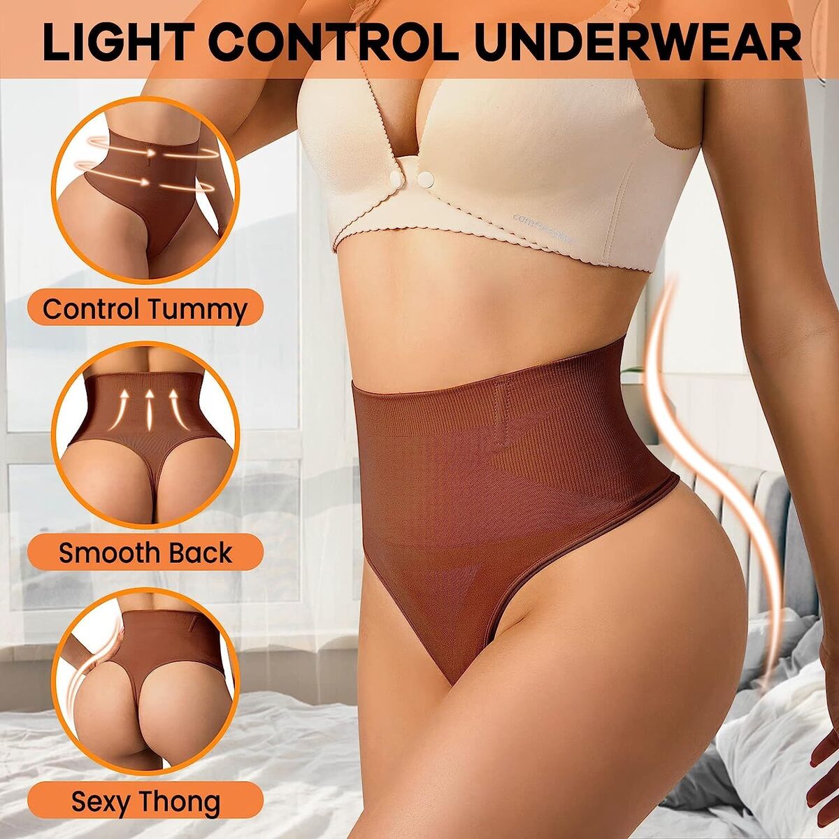 Tummy Control Thong Shapewear for Women Mid High Waist Girdle Panties  Seamless S