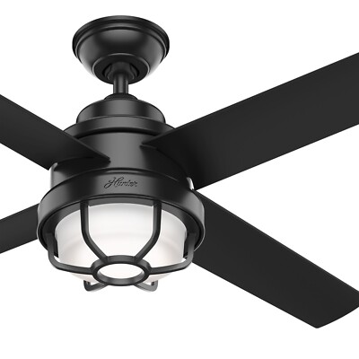 Hunter Fan 54 in Matte Black Contemporary Ceiling Fan with Light Kit and 4 Blade
