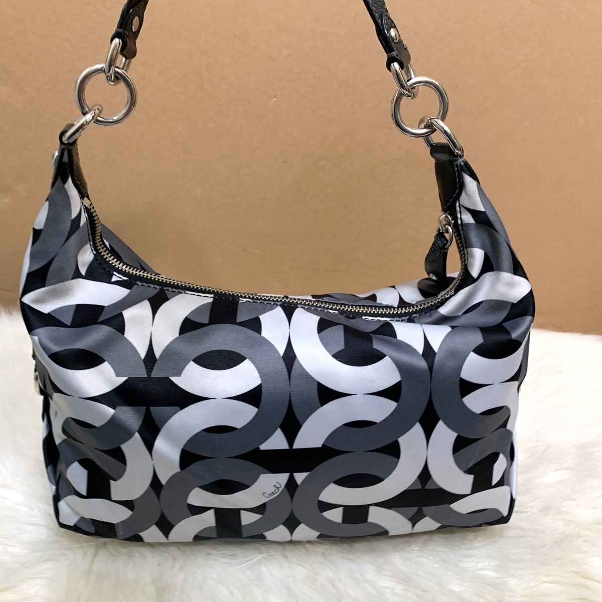 COACH MADISON Sateen Chain Link Op Art Signature HAILEY Hobo