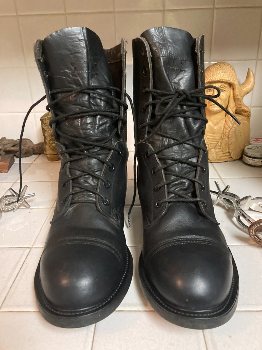 VINTAGE STEEL TOE MILITARY MOTRCYCLE BLACK LEATHER ENGINEER BOSS
