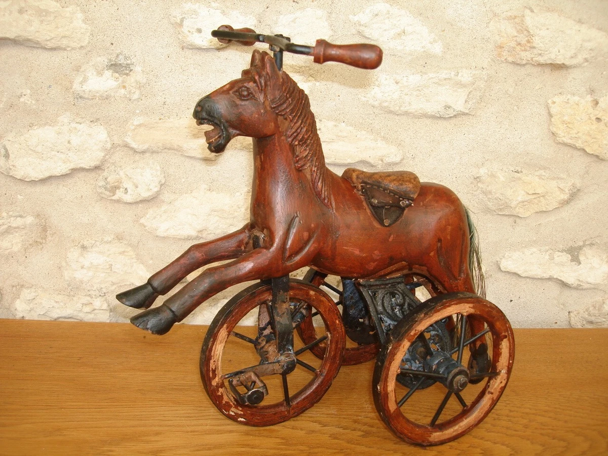 Tricycle Cheval Jouet Ancien En Bois – Époque Napoléon III (19e Siècle)