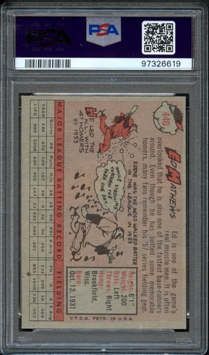 BB - 1958 - Topps - #440 - Ed Mathews - PSA 6 - EX-MT - Picture 2 of 2