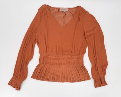 Philosophy Shirt Womens Small burnt Orange V-Neck Long Pleated Waist