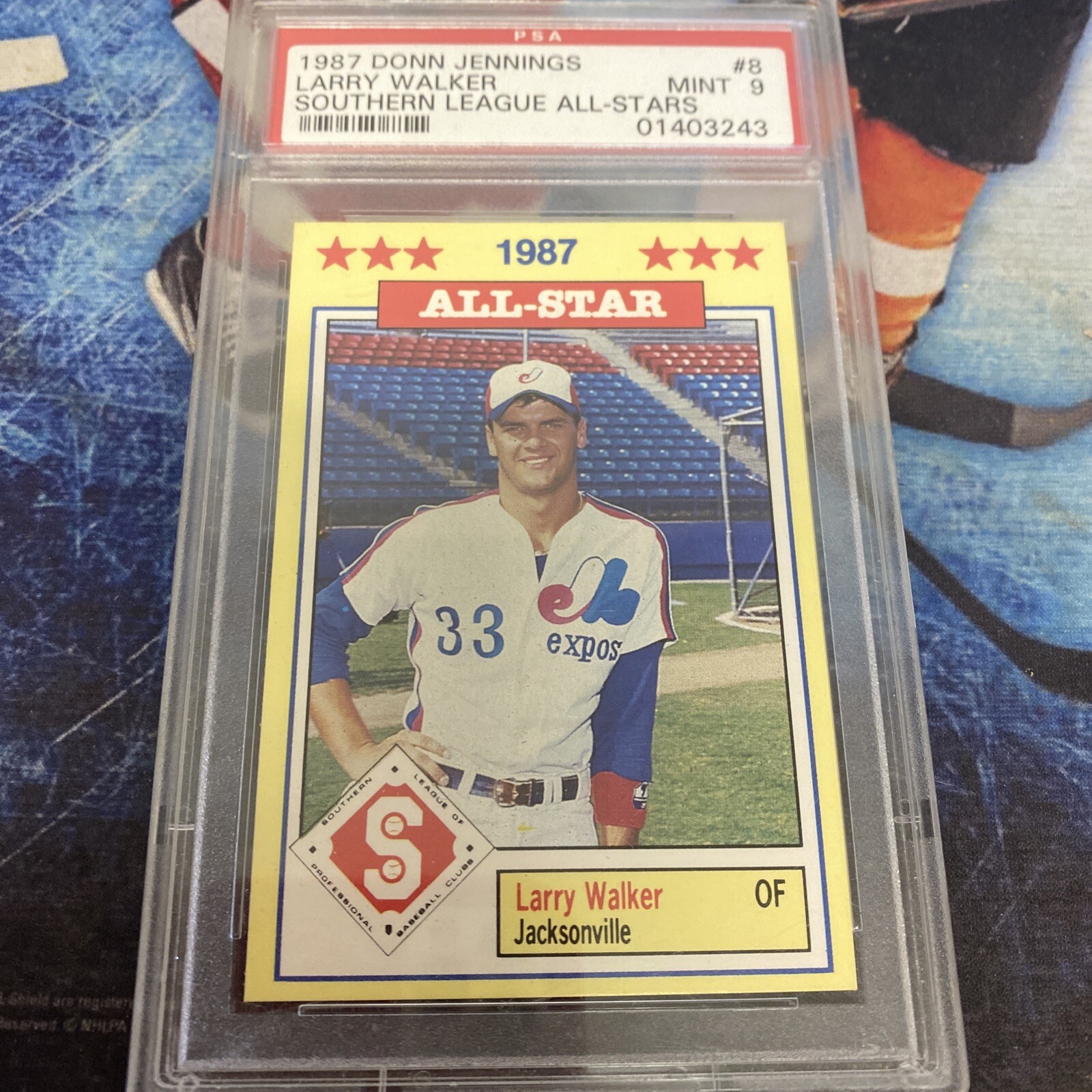 1987 Donn Jennings Southern League All-Star Larry Walker Rookie RC #8 PSA 9
