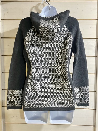 Womens Aspen Fair Isle MED Sweater Hooded Dark Gray White Ski Winter Spring Nice - Picture 3 of 5