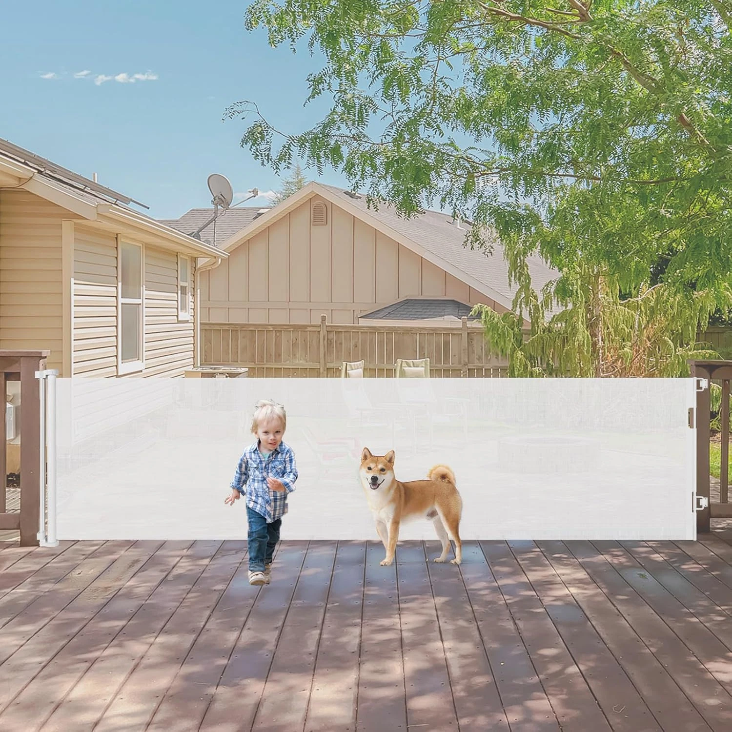 140" Retractable Baby & Dog Gate for Large Openings - Indoor/Outdoor Use