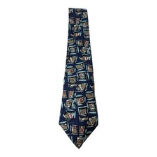 Johnny Carson Tie Blue Abstract Geometric Artistic Vintage 90s Mens Necktie Retr