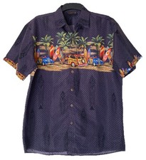 Lowes Hawaiian Shirt Surfing Surfboards Beach & Palm Trees Short Sleeved Medium