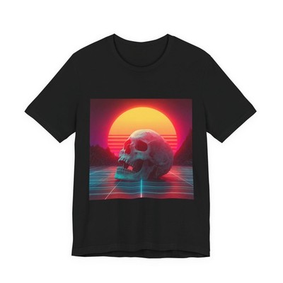 SYNTHWAVE Retro 80s Skull Sunset T-Shirt   VHS 1980s Aesthetic Vaporwave Arcade