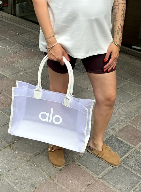 Alo Yoga Sheer Mesh Tote Lightweight Gym Shoulder Bag for Workouts
