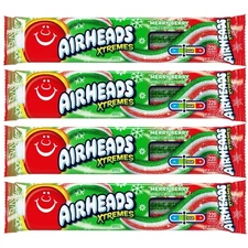 4 Pack Airheads Xtremes Belts Sour Candy, Merry Berry, Stocking Stuffer, 2oz