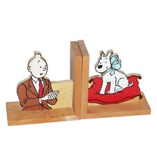 Paire de serre-livres vintage Tintin & Milou – Vilac – Bois – Licence Hergé