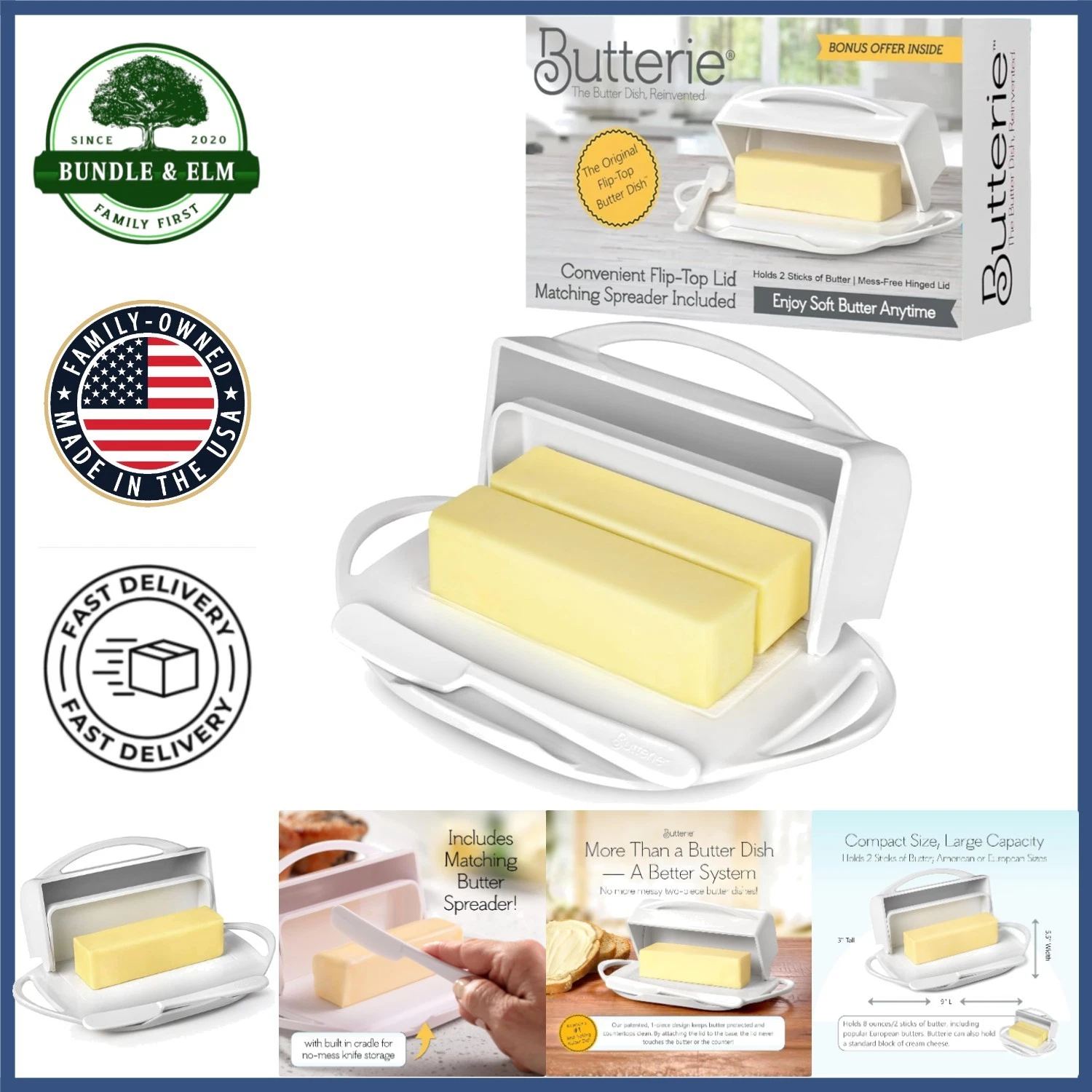 Butter Storage with Flip Top Lid, Holds 2 Sticks, Ideal for Countertop Use
