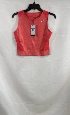 Nike Women's Pro Dri-FIT Tight Fit Sleeveless Quarter Zip Crop Top Coral Sz M