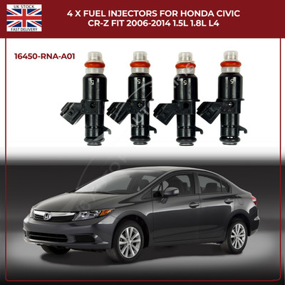 4 x FUEL INJECTORS 16450-RNA-A01 FOR HONDA CIVIC CR-Z FIT 2006-2014 1.5L 1.8L L4