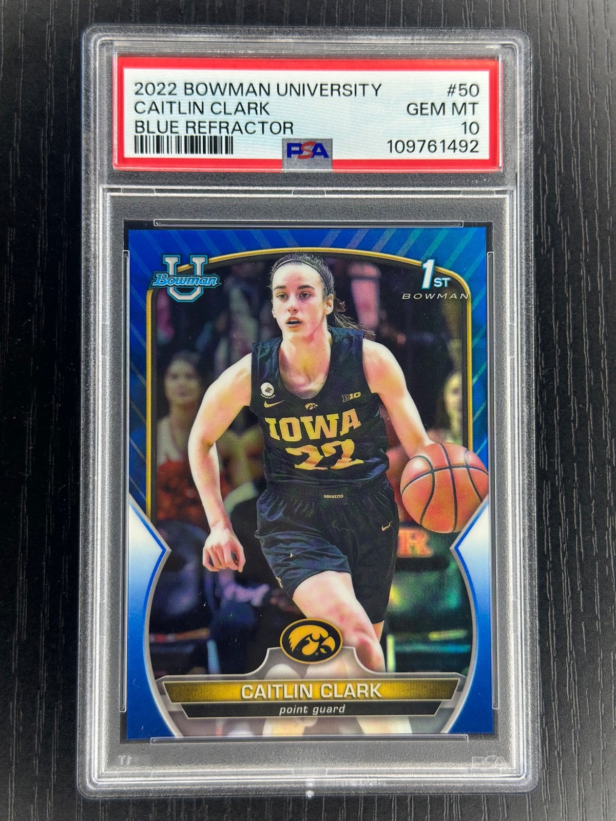 2022 Bowman U University Caitlin Clark 50 Blue Refractor /199 PSA 10 Gem 1st RC