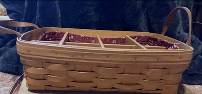 Longaberger Handwoven Divided Rectangular Basket w/ Handles Red Liner Large