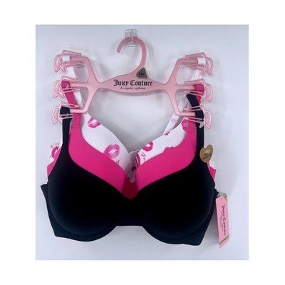 Juicy Couture Push Up Bras 3 Pack Size 36C Pink Black White Lips Rhinestones Y2K