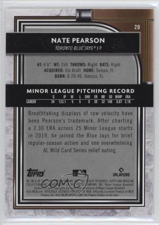 2021 Topps Museum Collection Nate Pearson #20 Rookie RC - Image 2 of 2