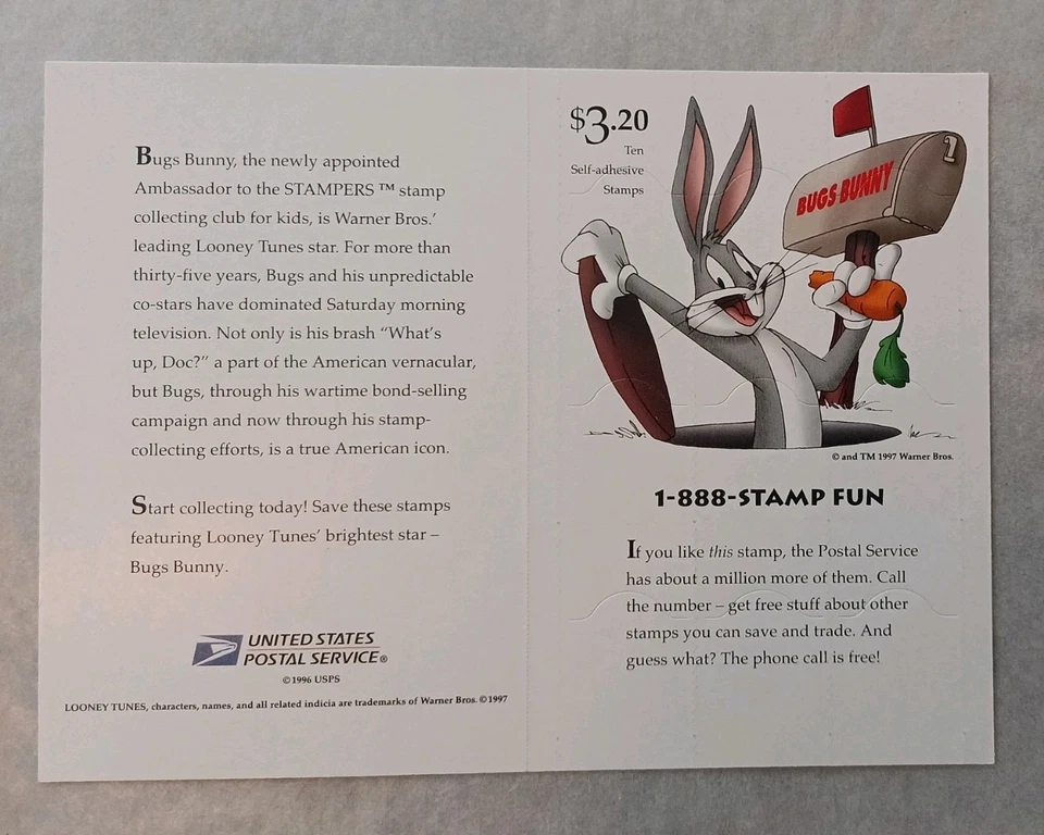 US Sc. #3138 Bugs Bunny Error Sheet w/Imperforate Stamp Mint Never Hinged GEM - Image 3 of 3