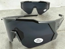 Oversized Retro Sporty Biker Baseball Fishing Wrap SUN GLASSES Large Gray Frame