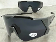 Oversized Retro Sporty Biker Baseball Fishing Wrap SUN GLASSES Large Gray Frame