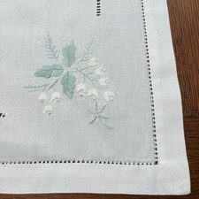 Victorian Embroidered Tea Cloth Table Topper Handsewn White Lily of Valley