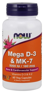 NOW Foods Mega D-3 & MK-7 - 60 vcaps (466,44 EUR/kg)