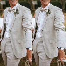 Linen Men's Suits Formal Business Summer Beach Wedding Groom Tuxedo Two Pieces