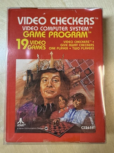 Video Checkers Atari 2600 Game with Box - Clear Protector - 1980