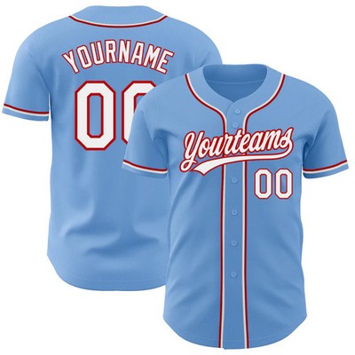 Customized Light Blue White-Red Baseball Jersey, Idea Gift For Fans