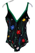Deadstock Vintage 80s Rockabilly Retro Floral One Piece Swimsuit Bathingsuit 14