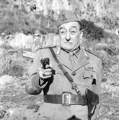 Italian actor Toto holding a gun in the film The Two Colonels 1962 Old Photo