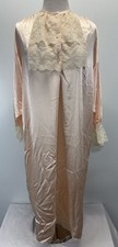 Vtg Satin Victorian Style Nightgown Women  s M Pale Pink Lace Trim Made USA 70s