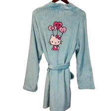 Hello Kitty Aqua Blue Plush Fleece Bathrobe Waist Tie Size XL No Flaws