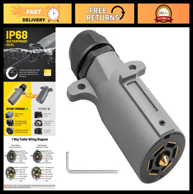 7 Pin Trailer Plug with IP68 Waterproof Seal, Detachable 7 Way Connector for RVs
