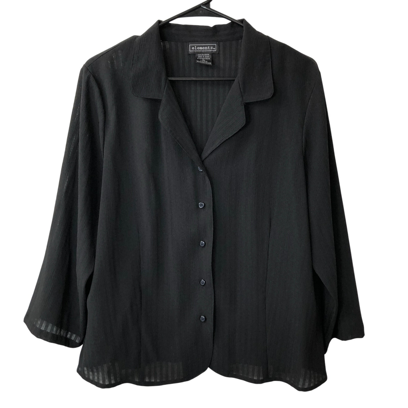 Elementz button down blouse black sheer stripes s… - image 1