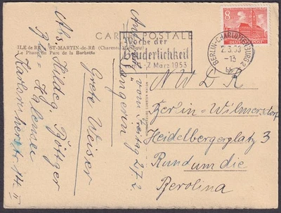 Maschinenstempel Berlin-Charlottenburg Woche der Brüderlichkeit 1953 - Bild 1 von 2