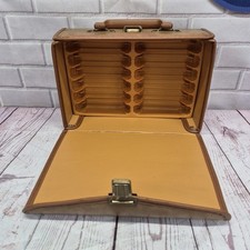 Vintage Audio Cassette Storage Carrying Case Holds 12 Tapes USA Faux Tan Leather